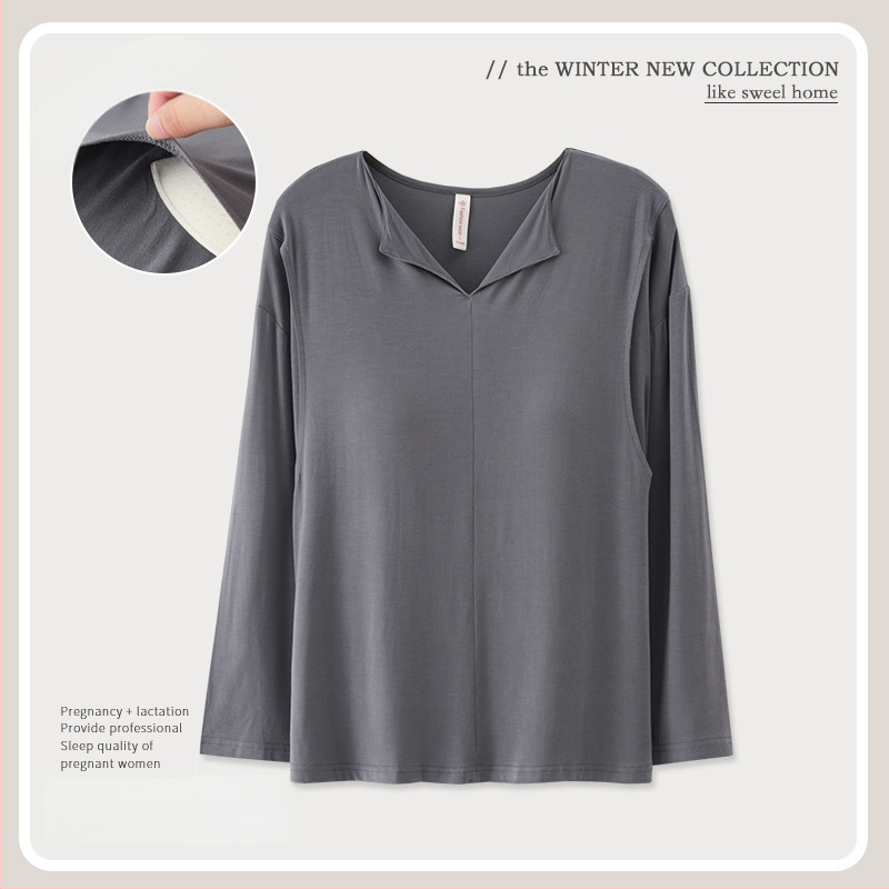 Modalový top na dojčenie s vložkou na prsník, dlhý rukáv, výstrih do V, 95% viskóza 5% spandex