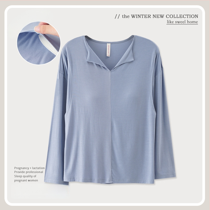 Modalový top na dojčenie s vložkou na prsník, dlhý rukáv, výstrih do V, 95% viskóza 5% spandex