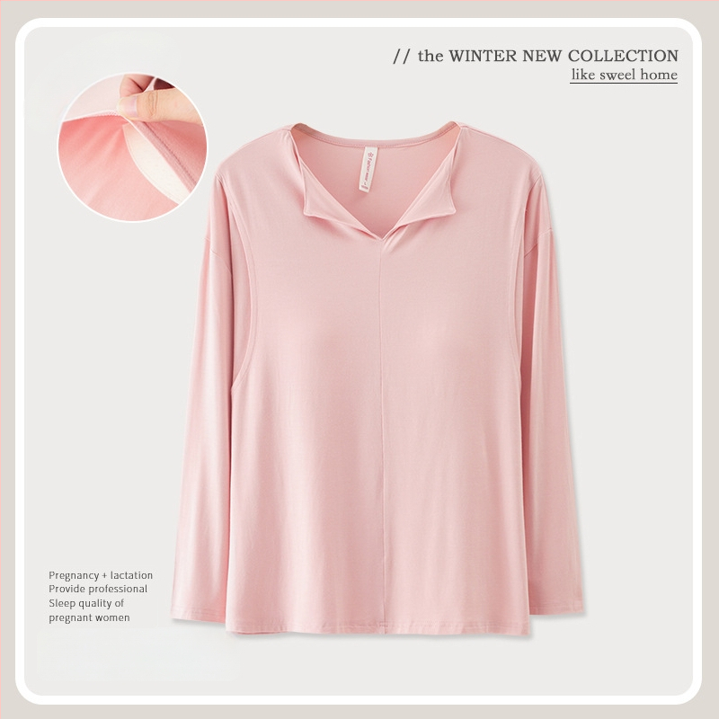 Modalový top na dojčenie s vložkou na prsník, dlhý rukáv, výstrih do V, 95% viskóza 5% spandex