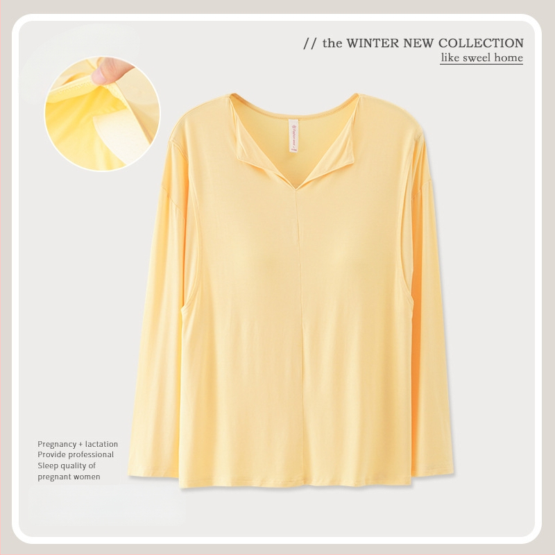 Modalový top na dojčenie s vložkou na prsník, dlhý rukáv, výstrih do V, 95% viskóza 5% spandex