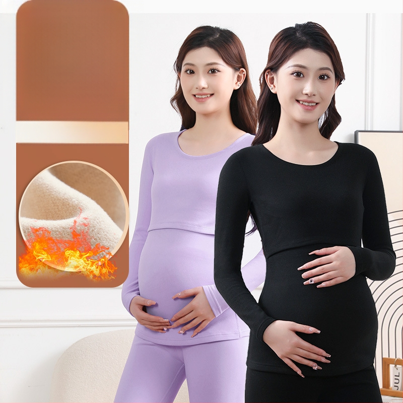 Tehotenský teplý spodný set s otvorom na dojčenie, kašmír–viskóza–polyester zmes, dlhé rukávy, dlhé nohavice