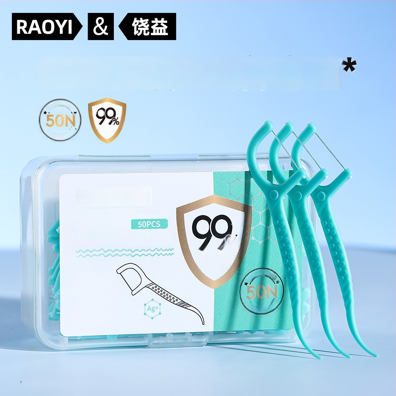 RAOYI antibakteriálne interdentalné floss sticks, jednorázové plastové, 50 ks v balení