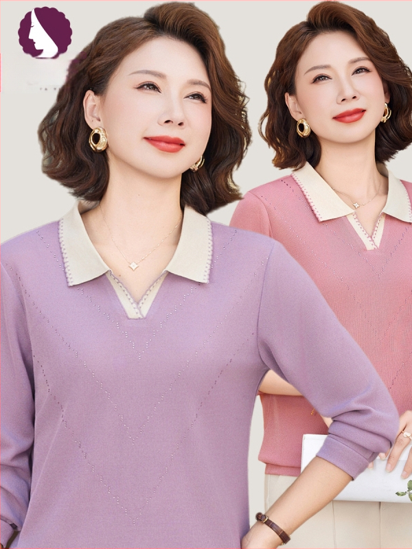 Dámske pletené tričko s dlhým rukávom a golierom; hlavným materiálom polyester 80–90%; sekundárny polyester ≤30%; bežná dĺžka 50–65 cm; štýl kancelársky/elegantný temperament