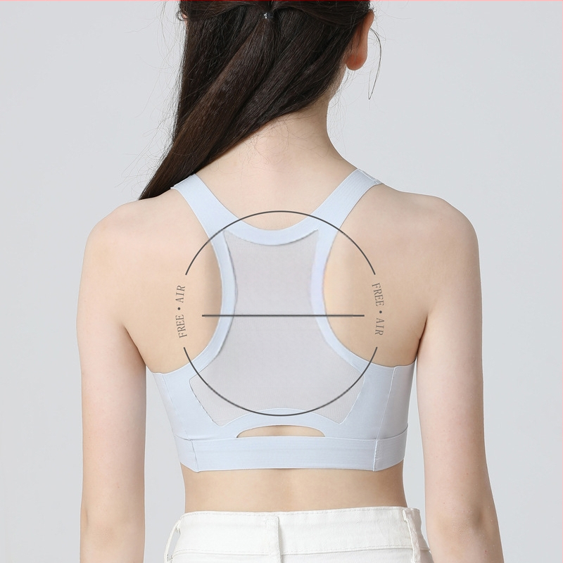 Bezšvová dievčenská športová podprsenka, priedušná, odvádza pot, s plným košíkom, popruhy typu Y, materiál nylon