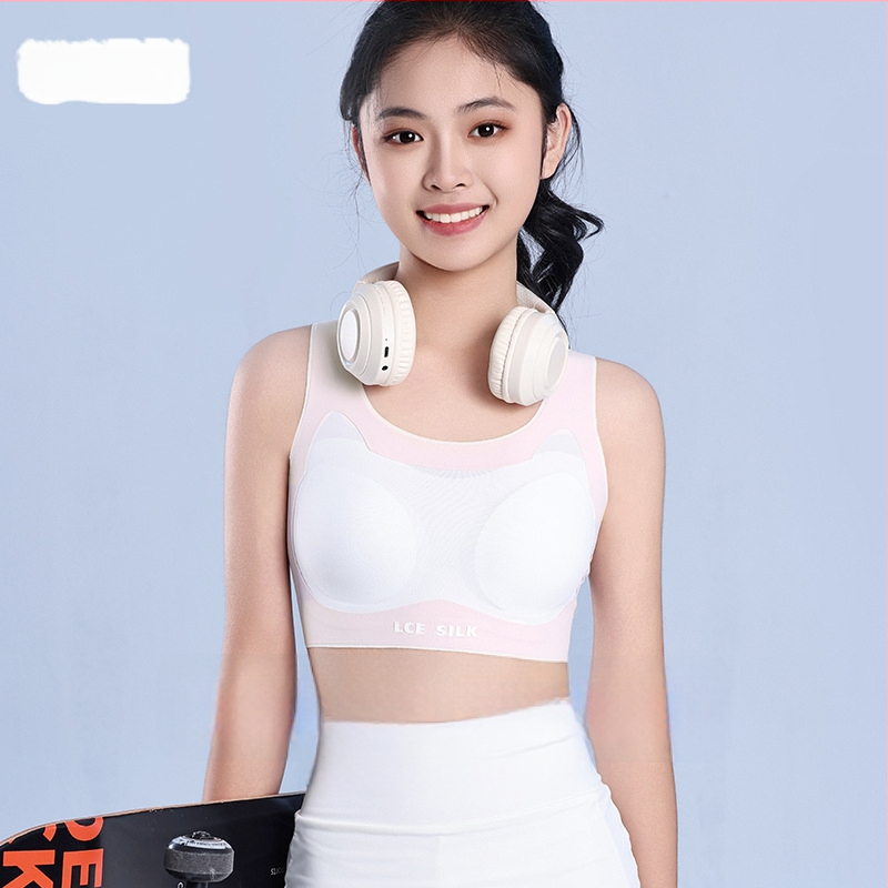 Nylonová podprsenka pre tínedžerky s bezšvovým zadným krížovým pásom – priedušná a odvádzajúca vlhkosť, plný košíček, tenký tvarovaný košíček, pevné dvojité ramienka