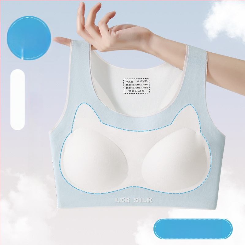 Nylonová podprsenka pre tínedžerky s bezšvovým zadným krížovým pásom – priedušná a odvádzajúca vlhkosť, plný košíček, tenký tvarovaný košíček, pevné dvojité ramienka