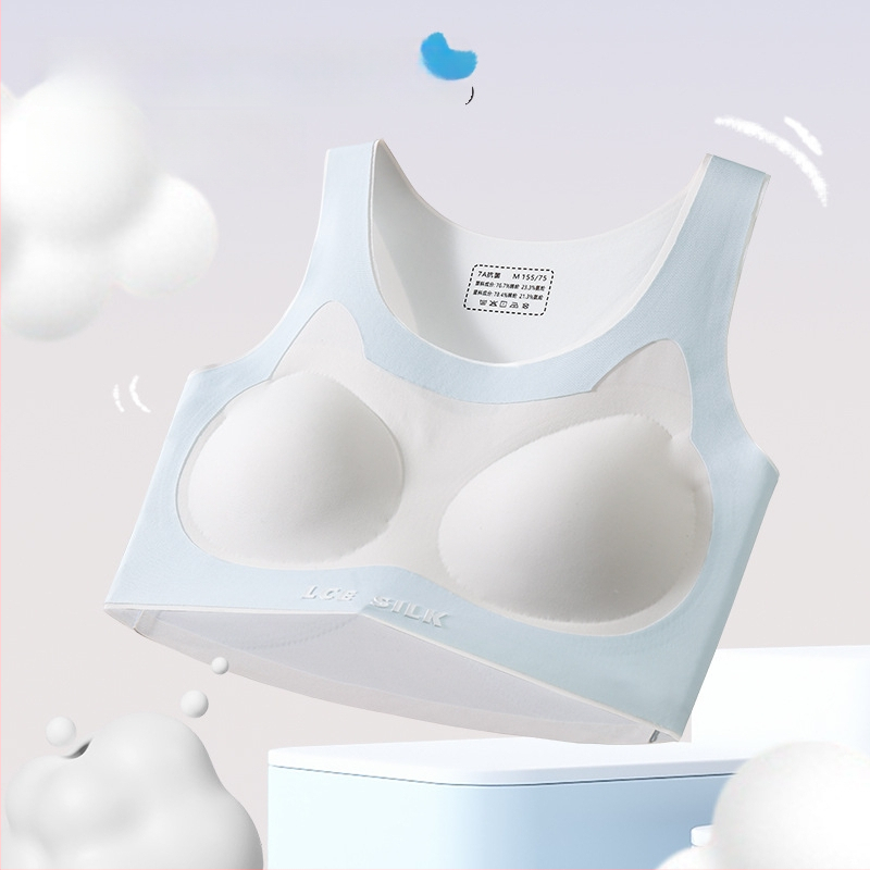 Nylonová podprsenka pre tínedžerky s bezšvovým zadným krížovým pásom – priedušná a odvádzajúca vlhkosť, plný košíček, tenký tvarovaný košíček, pevné dvojité ramienka