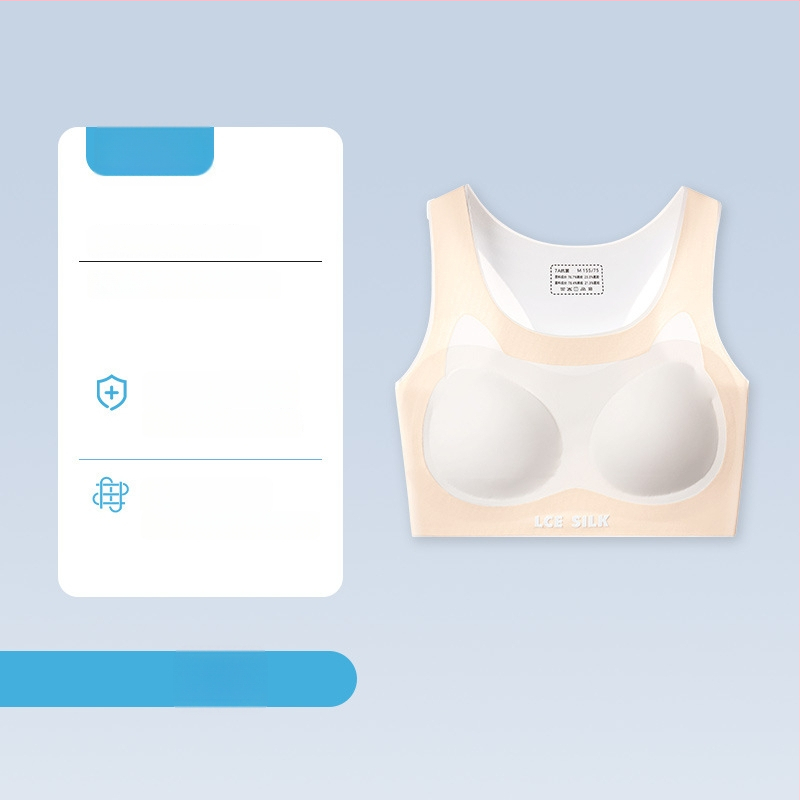 Nylonová podprsenka pre tínedžerky s bezšvovým zadným krížovým pásom – priedušná a odvádzajúca vlhkosť, plný košíček, tenký tvarovaný košíček, pevné dvojité ramienka