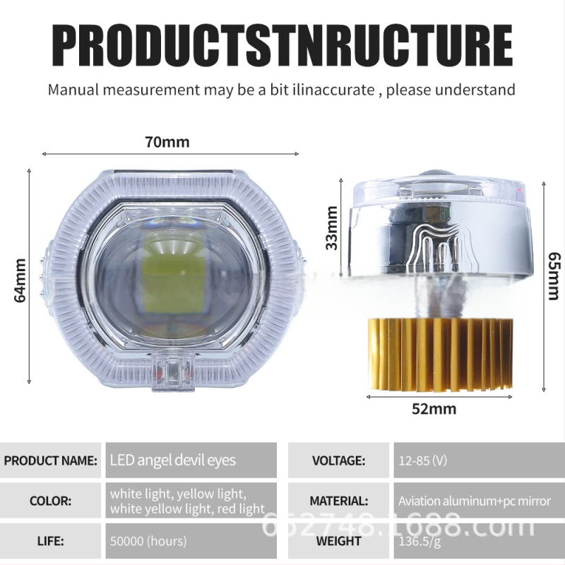 Motocyklové vstavané predné svetlo s konvexnou šošovkou, hliníkové puzdro, 12V, 2800 lm, vysokovýkonné LED diódy