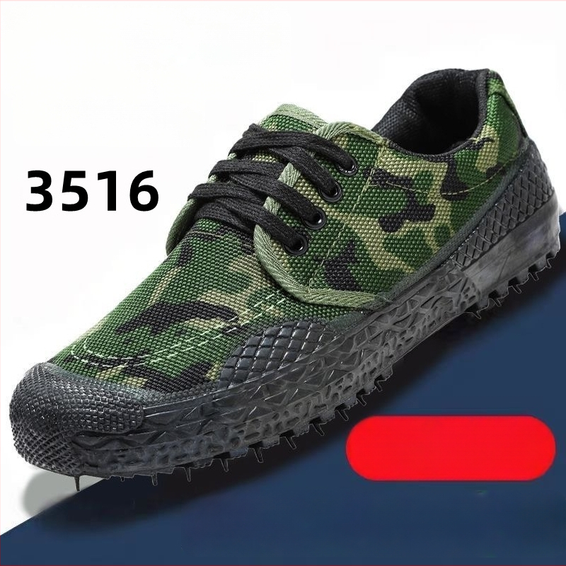 Pracovná obuv s camo plátnom, priedušná, odolná voči opotrebeniu, šnúrky, okrúhla špička