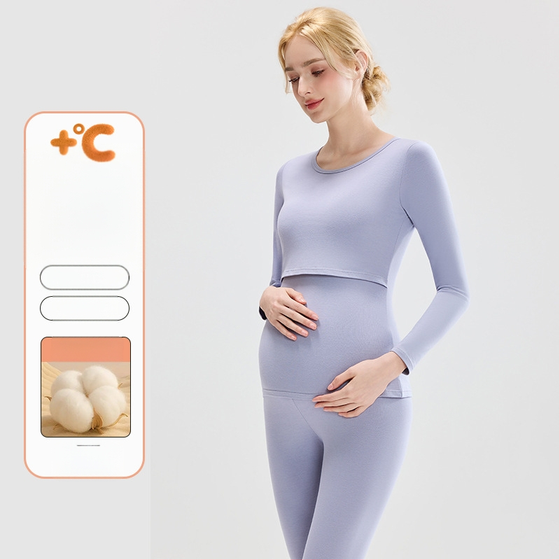 Tehotenský set: bavlnený pletený top s balónikovými rukávmi a dlhé nohavice, okrúhly výstrih, stredná hrúbka látky