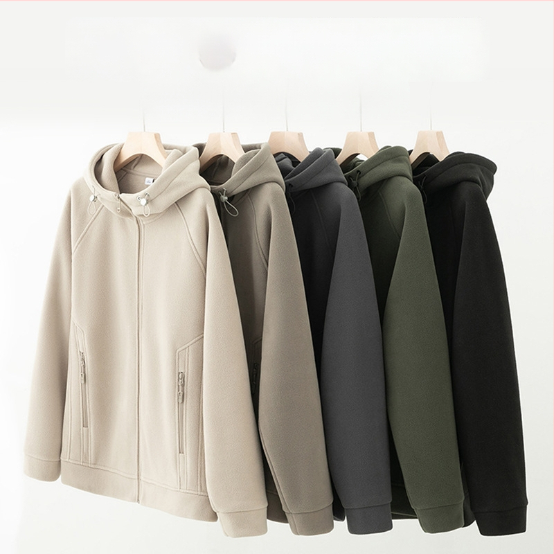 Pánske kapucňové fleecové kardigán s kapucňou, 100% polyester, rakúsky velúr, predný zips, okrúhly výstrih, voľný strih