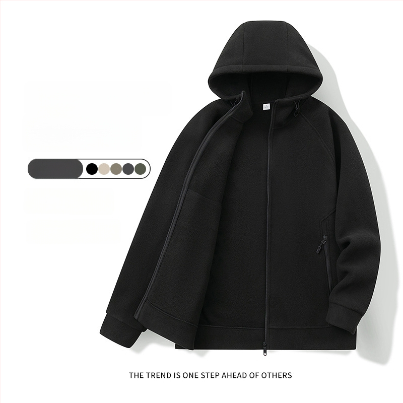 Pánske kapucňové fleecové kardigán s kapucňou, 100% polyester, rakúsky velúr, predný zips, okrúhly výstrih, voľný strih