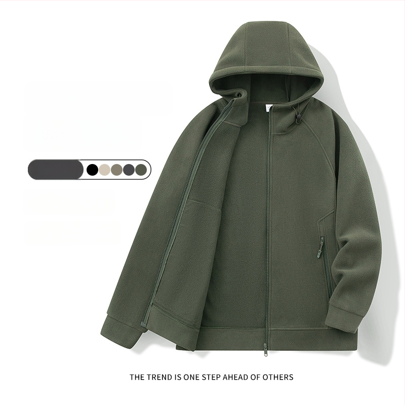 Pánske kapucňové fleecové kardigán s kapucňou, 100% polyester, rakúsky velúr, predný zips, okrúhly výstrih, voľný strih