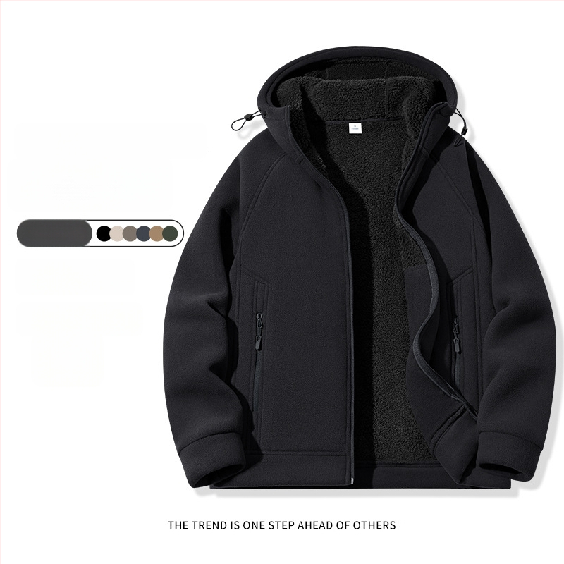 Pánske kapucňové fleecové kardigán s kapucňou, 100% polyester, rakúsky velúr, predný zips, okrúhly výstrih, voľný strih