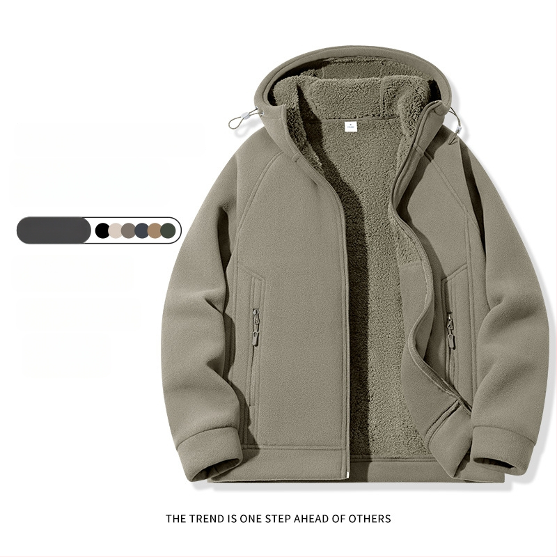 Pánske kapucňové fleecové kardigán s kapucňou, 100% polyester, rakúsky velúr, predný zips, okrúhly výstrih, voľný strih