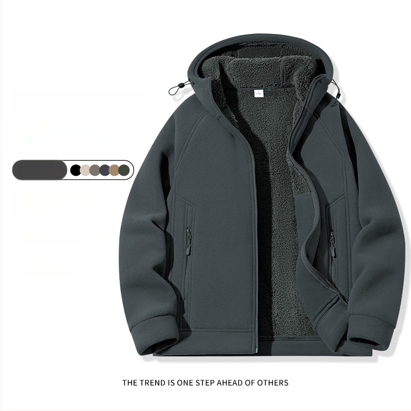 Pánske kapucňové fleecové kardigán s kapucňou, 100% polyester, rakúsky velúr, predný zips, okrúhly výstrih, voľný strih