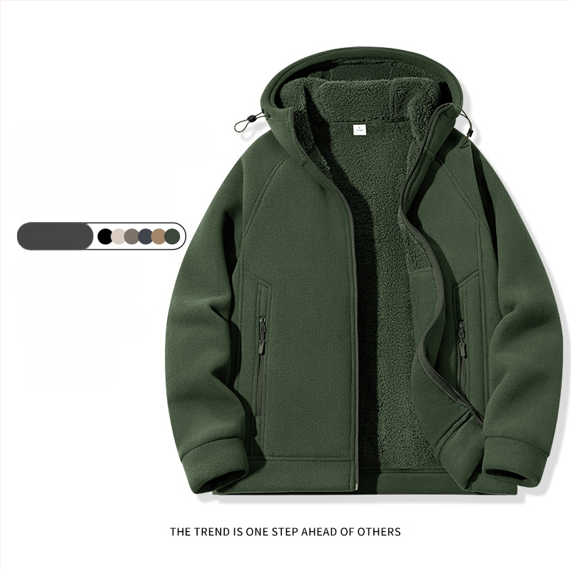 Pánske kapucňové fleecové kardigán s kapucňou, 100% polyester, rakúsky velúr, predný zips, okrúhly výstrih, voľný strih