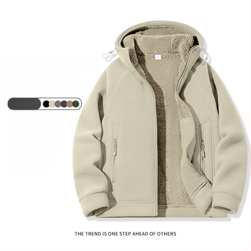 Pánske kapucňové fleecové kardigán s kapucňou, 100% polyester, rakúsky velúr, predný zips, okrúhly výstrih, voľný strih