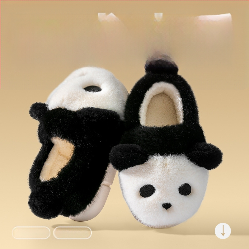 Laste Panda plüüs-sussid kodu ja välistingimustes – unisex, ülemine osa kunstlikust jänesepuust, tallad PVC, karikatuurmuster, sügis 2024