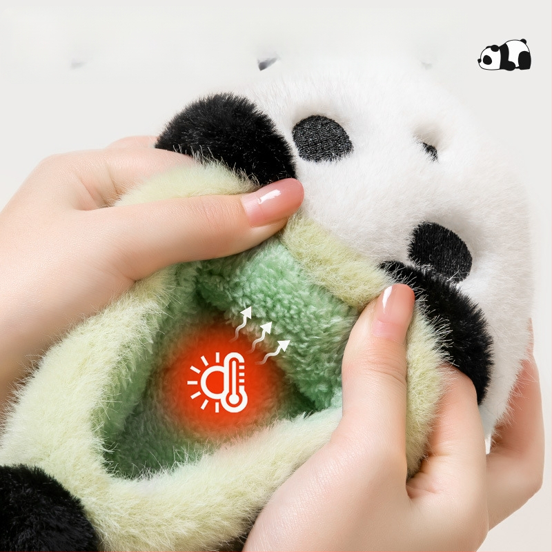 Laste Panda plüüs-sussid kodu ja välistingimustes – unisex, ülemine osa kunstlikust jänesepuust, tallad PVC, karikatuurmuster, sügis 2024