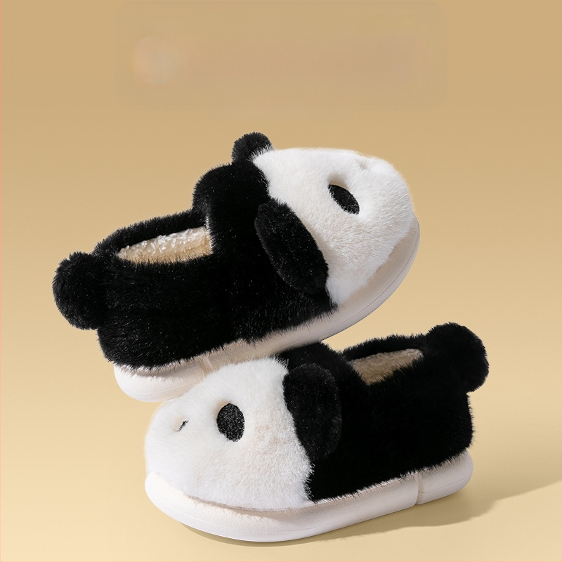 Laste Panda plüüs-sussid kodu ja välistingimustes – unisex, ülemine osa kunstlikust jänesepuust, tallad PVC, karikatuurmuster, sügis 2024