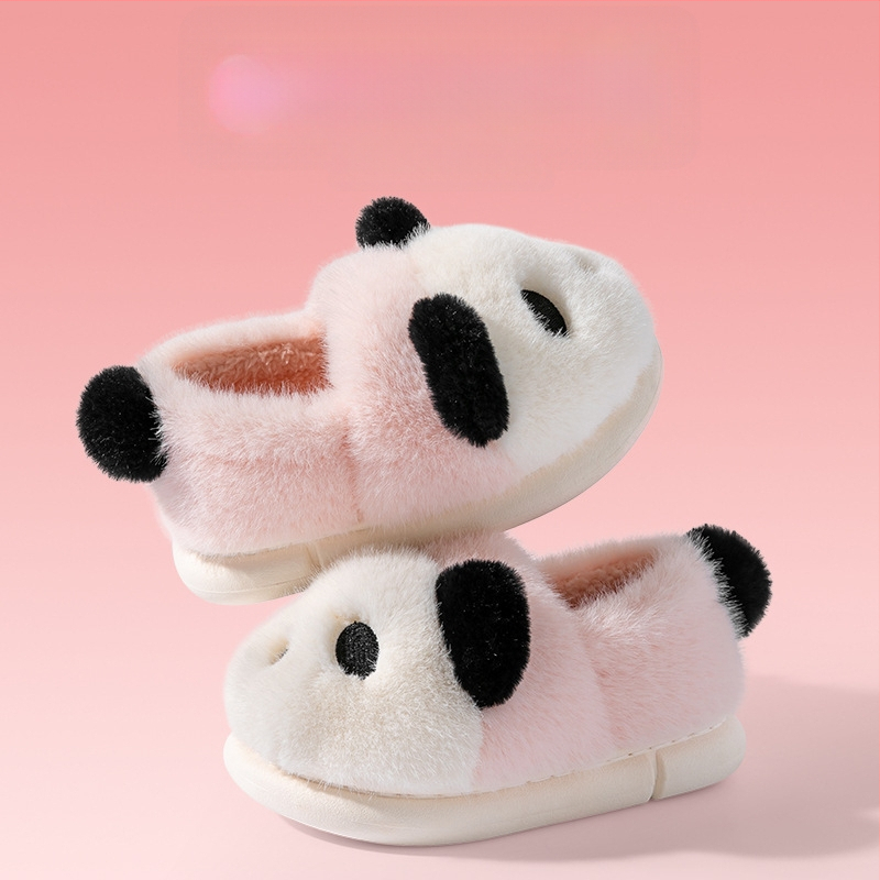 Laste Panda plüüs-sussid kodu ja välistingimustes – unisex, ülemine osa kunstlikust jänesepuust, tallad PVC, karikatuurmuster, sügis 2024