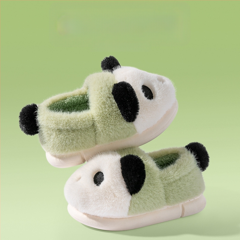 Laste Panda plüüs-sussid kodu ja välistingimustes – unisex, ülemine osa kunstlikust jänesepuust, tallad PVC, karikatuurmuster, sügis 2024