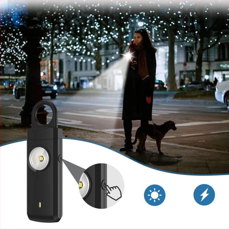 Osobný alarm pre ženy, seniorov a deti - 130 dB, dobíjateľný, LED svetlo, model MSA-821B, ochrana proti vlkom