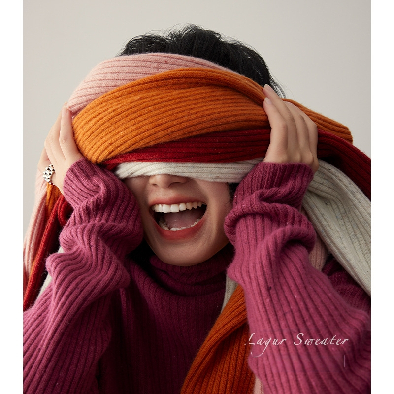 Ženský bezšvový vlnený sveter - 95%+ vlna, priliehavý strih, vysoký golier, raglánové dlhé rukávy