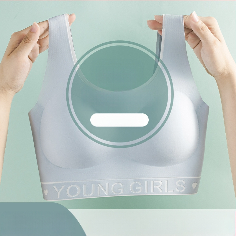 Bezšvový športový podprsenka pre dievčatá v štýle vesty, nylon, 3/4 košíček, tenké tvarované košíčky, pevné dvojité ramienka, priedušný