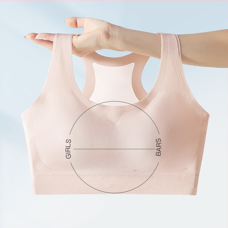 Dievčenská športová podprsenka pre vývoj: 3/4 košík, tenký tvarovaný košík, bavlnená výstelka, hlavný materiál Nylon, Ice Silk, pevné dvojité ramienka