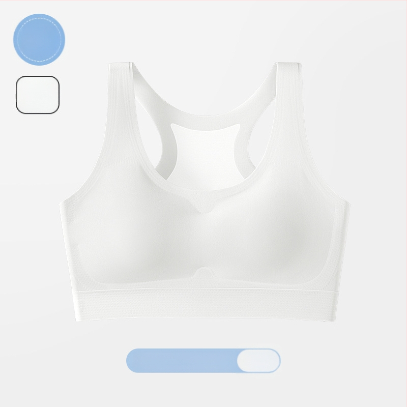 Dievčenská športová podprsenka pre vývoj: 3/4 košík, tenký tvarovaný košík, bavlnená výstelka, hlavný materiál Nylon, Ice Silk, pevné dvojité ramienka