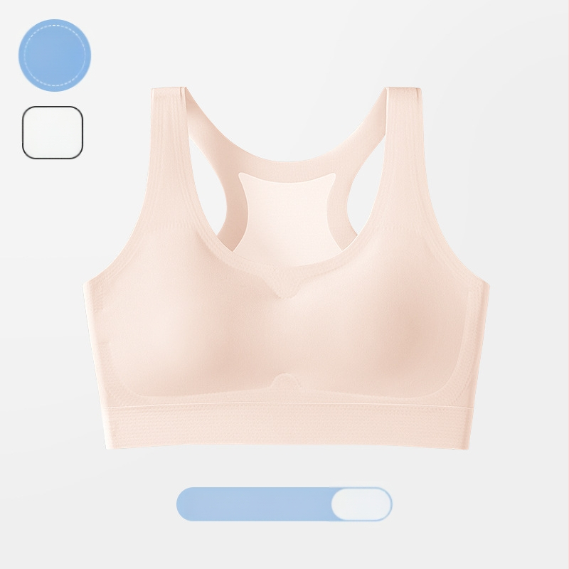 Dievčenská športová podprsenka pre vývoj: 3/4 košík, tenký tvarovaný košík, bavlnená výstelka, hlavný materiál Nylon, Ice Silk, pevné dvojité ramienka