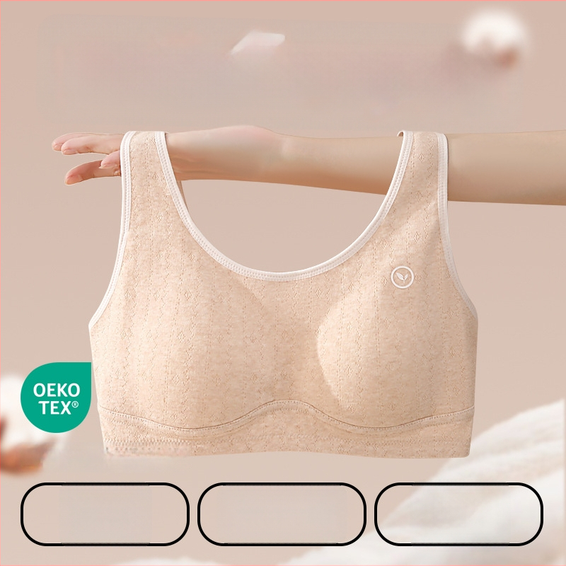 Anfeiya Bavlnený podprsenka s plnou miskou pre dievčatá druhého stupňa (12–15 rokov), tenké tvarované poháriky zo peny, pevné dvojité ramienka, bez zapínania