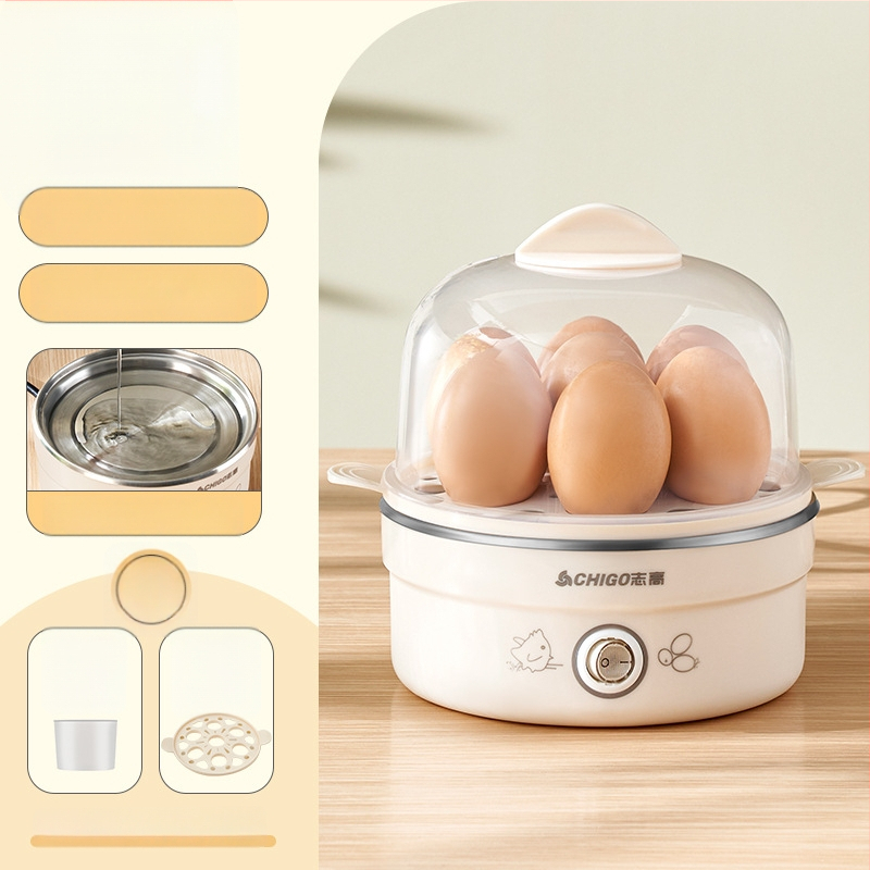 Fierbător de ouă Chigo cu dublu nivel de abur, întrerupere automată, 350W, 220V – ouă fierte, paste gătite la abur și budincă de ou