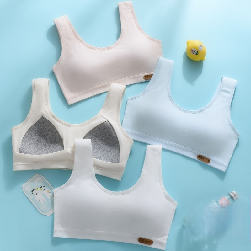 Detská bavlnená podprsenka pre dievčatá 12–15 rokov, s plnými miskami, tenko tvarovanými miskami, bez kovových výstuží, pevné dvojité ramienka, 95–100% bavlna