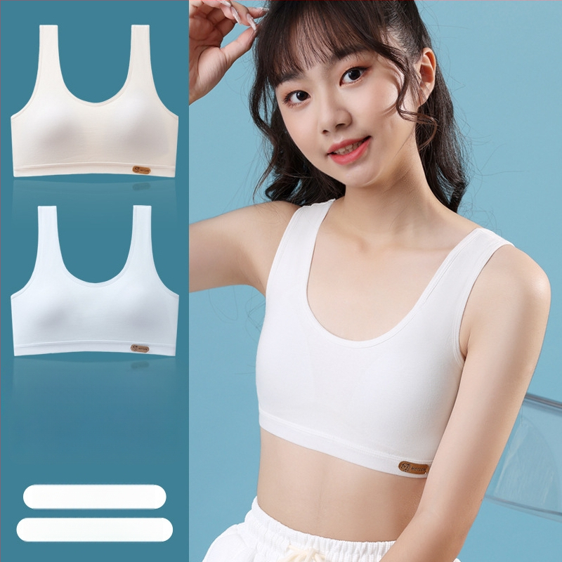 Detská bavlnená podprsenka pre dievčatá 12–15 rokov, s plnými miskami, tenko tvarovanými miskami, bez kovových výstuží, pevné dvojité ramienka, 95–100% bavlna