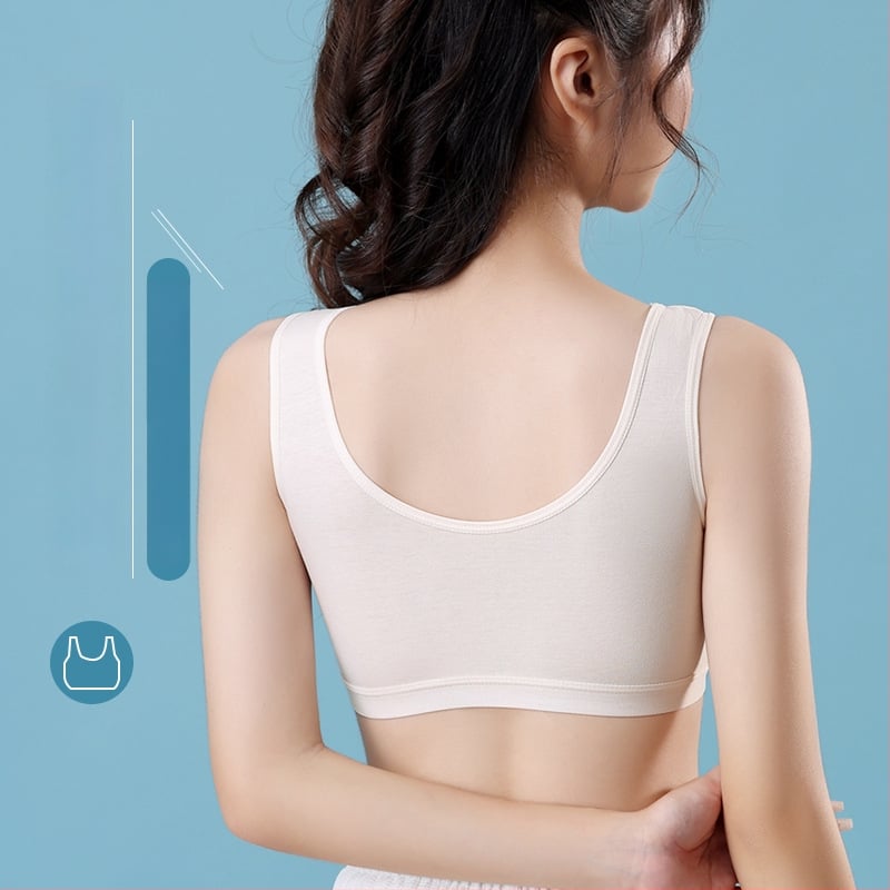 Detská bavlnená podprsenka pre dievčatá 12–15 rokov, s plnými miskami, tenko tvarovanými miskami, bez kovových výstuží, pevné dvojité ramienka, 95–100% bavlna