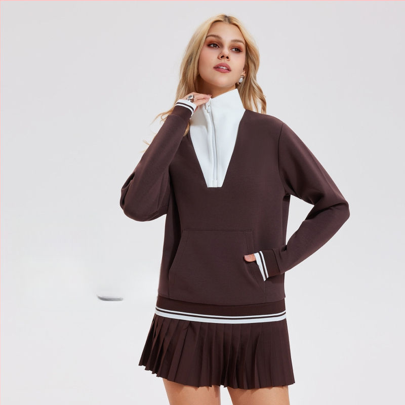 Дамски винтидж тенис худи с висока яка и полуцип, дълъг ръкав; Плат: Space Cotton; Състав на плата: Памук; Подплата: Space Cotton; Състав на подплата: Памук; Подходящи сезони: Зима, Пролет, Есен