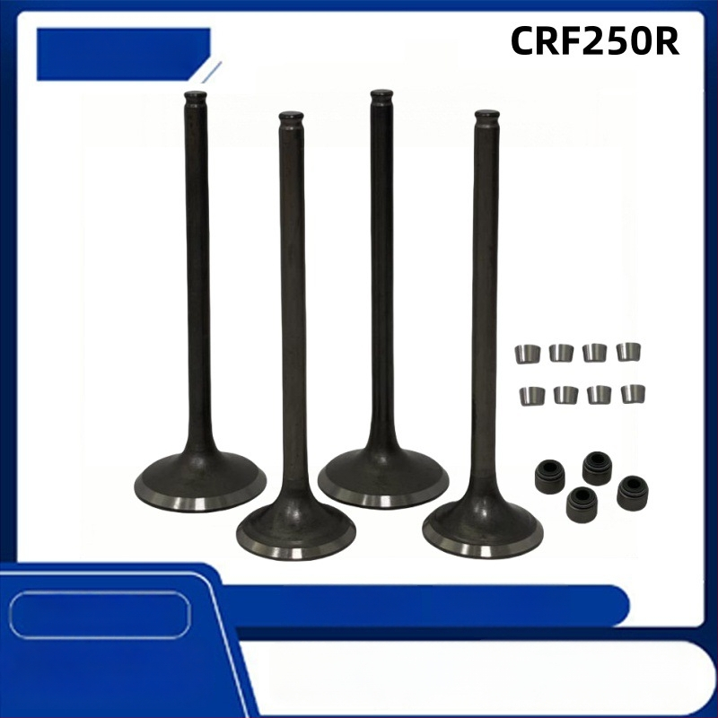 Hengyu vožtuvų rinkinys Honda CRF250R/CRF250X — įsiurbimo ir išmetimo vožtuvai, 250cc; suderinamas su CRF250R (2004–2007) ir CRF250X (2004–2017); dalies numeriai 14711-KRN-670, 14721-KRN-670
