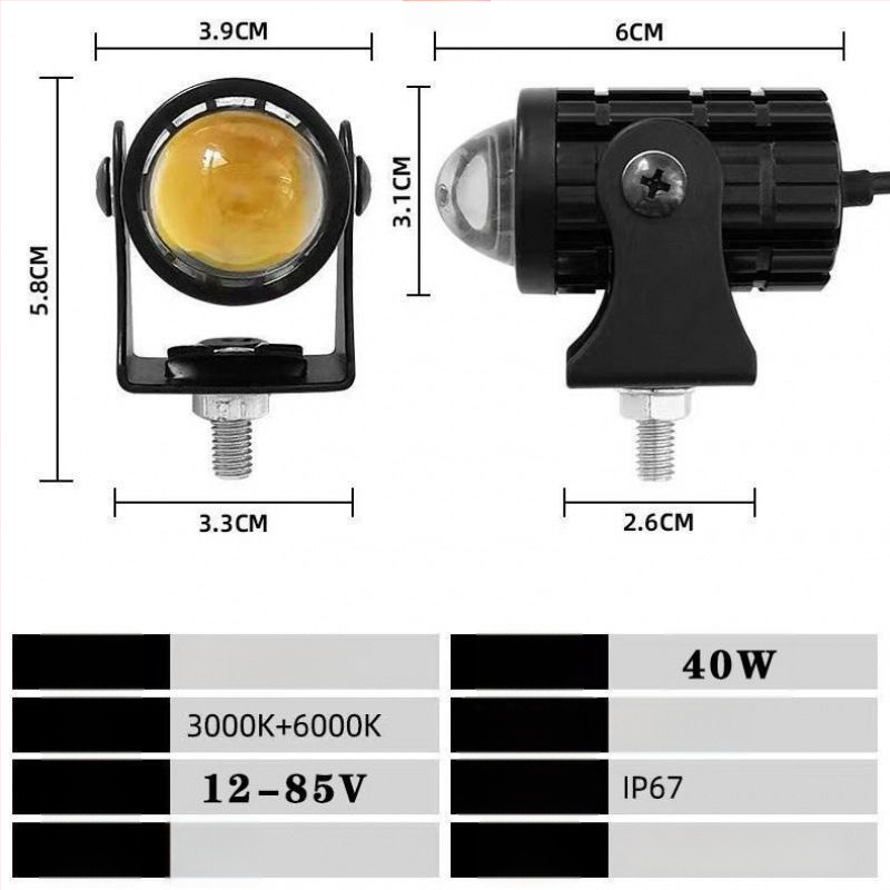 Vonkajší LED laserový reflektor pre motocykle a elektrické vozidlá, mimoriadne jasný, 12–60V