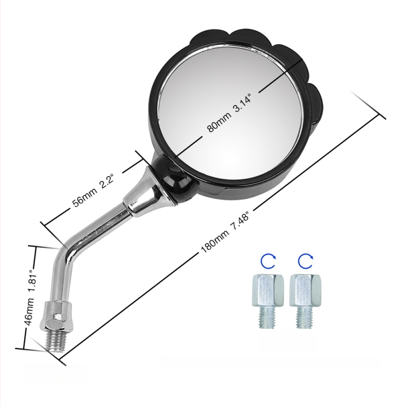 Zadné zrkadlo pre elektrický motocykel – model Stone, guľaté zrkadlo, kryt ABS, sklenené zrkadlo