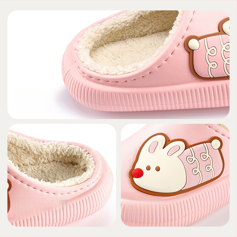 Detské bavlnené papuče — cartoon vzor, EVA horná časť a EVA podrážka, zimné teplo, unisex, vek 4-16 rokov