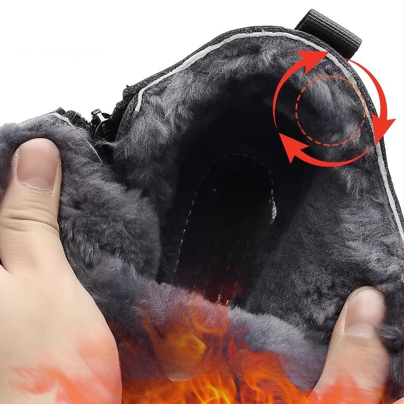 Pánske zimné vysoké topánky na sneh s kožušinovou podšívkou, dvojvrstvový vrchný materiál z kože, gumová podrážka, protišmyk, zima 2025