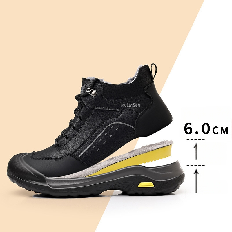 Pánske zimné vysoké topánky na sneh s kožušinovou podšívkou, dvojvrstvový vrchný materiál z kože, gumová podrážka, protišmyk, zima 2025
