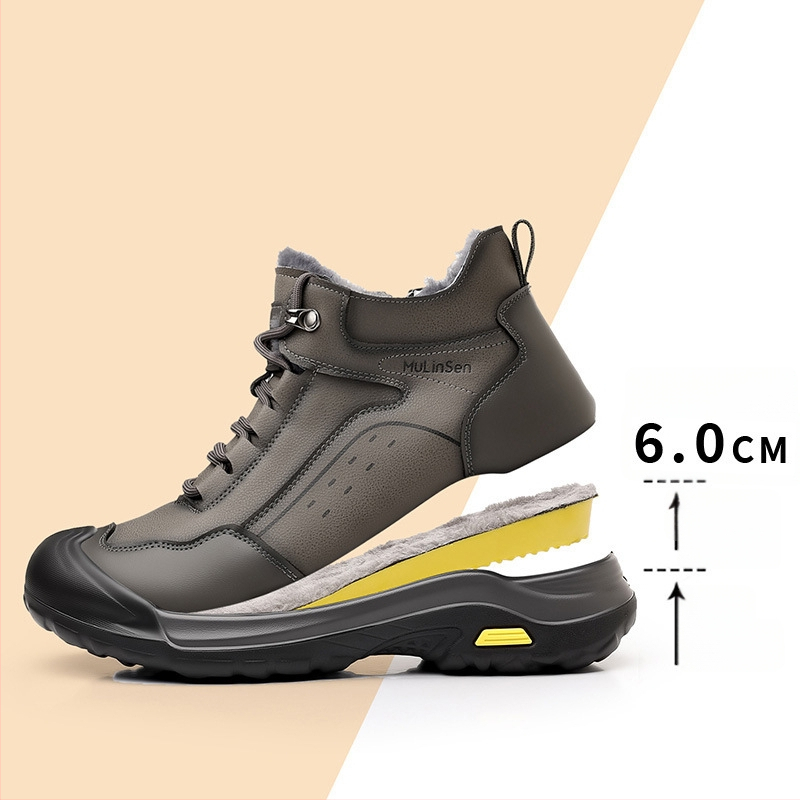 Pánske zimné vysoké topánky na sneh s kožušinovou podšívkou, dvojvrstvový vrchný materiál z kože, gumová podrážka, protišmyk, zima 2025