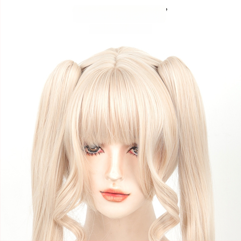 COS paruka s odnímateľnou dvojitou copou, kučeravé vlasy, vysokoteplotné hodvábne vlasy, mechanická výroba, nie je možné farbiť, model MGA-Y0028