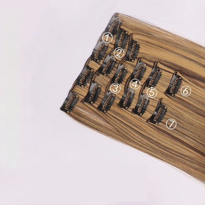 Parochňa 7PS, Sada 7 dielov s klipmi, Domáce hodvábne vlasy, Mechanické spracovanie, Rovné vlasy, pre ženy