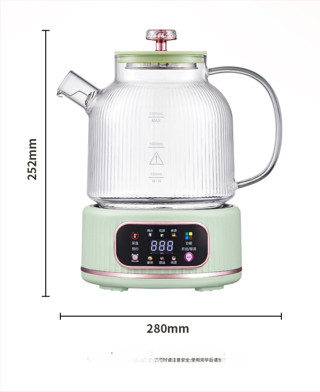Sklenená kanvica na zdravie 1L, 220V, 400–500W, Digitálny termostat, Mikroprocesorové ovládanie